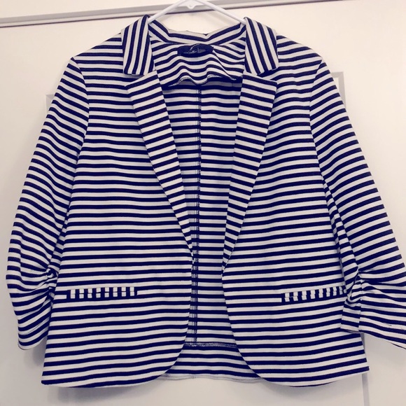 [gnw] Women's Blazer Scrunched 3/4 Sleeves Black & White Striped Size Medium - Picture 8 of 11